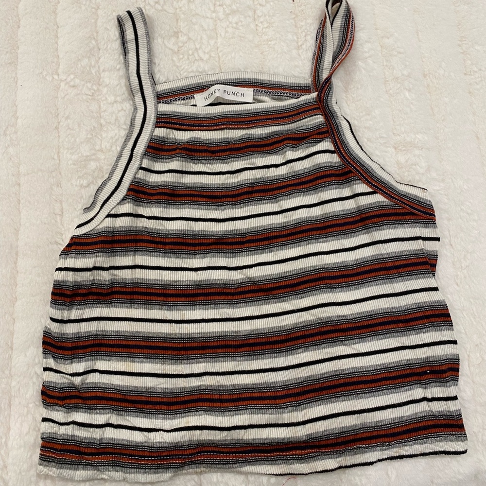 Honey punch striped high neck crop top